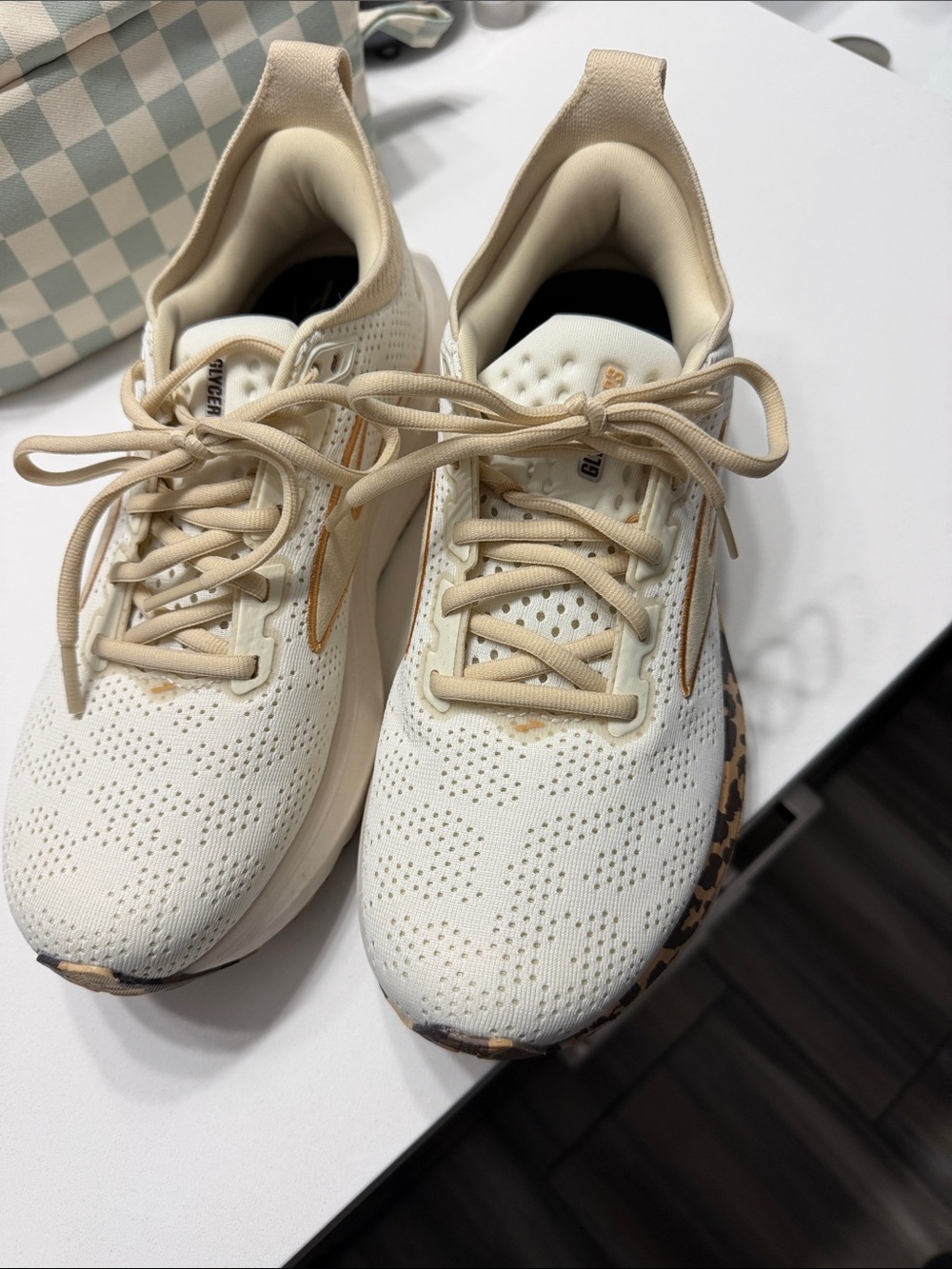 Brooks Women's Cream Running Shoes with Leopard-Print Midsole Accent - Picture 2 of 3